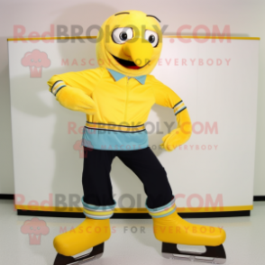 Lemon Yellow Pair Of Ice Skates mascot costume character dressed with a Capri Pants and Belts