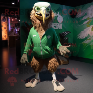 Forest Green Vulture mascot costume character dressed with a Board Shorts and Shoe laces