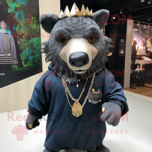 Navy Wild Boar mascot costume character dressed with a Hoodie and Necklaces