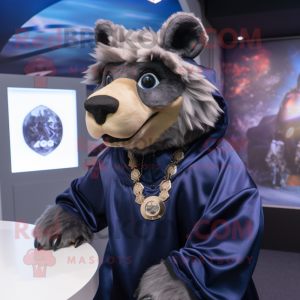 Navy Wild Boar mascot costume character dressed with a Hoodie and Necklaces