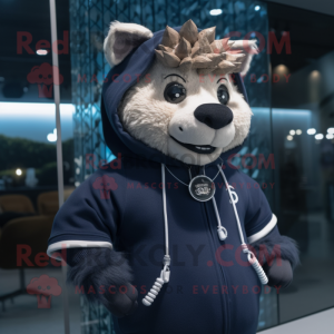 Navy Wild Boar mascot costume character dressed with a Hoodie and Necklaces