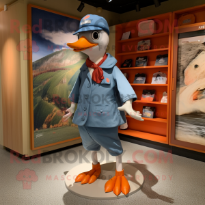 nan Passenger Pigeon mascot costume character dressed with a Running Shorts and Hat pins