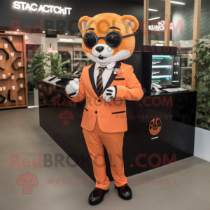 Peach Panther mascot costume character dressed with a Suit Jacket and Smartwatches