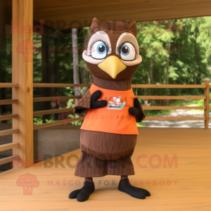 Brown Woodpecker mascot costume character dressed with a Board Shorts and Bow ties
