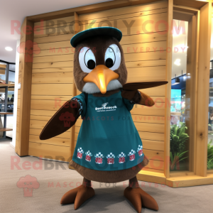 Brown Woodpecker mascot costume character dressed with a Board Shorts and Bow ties