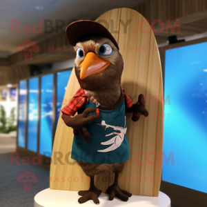 Brown Woodpecker mascot costume character dressed with a Board Shorts and Bow ties