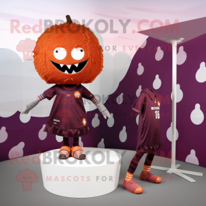 Maroon Pumpkin mascot costume character dressed with a One-Piece Swimsuit and Foot pads