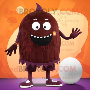 Maroon Pumpkin mascot costume character dressed with a One-Piece Swimsuit and Foot pads