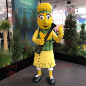 Lemon Yellow Bagpipe mascot costume character dressed with a Long Sleeve Tee and Gloves