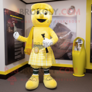 Lemon Yellow Bagpipe mascot costume character dressed with a Long Sleeve Tee and Gloves