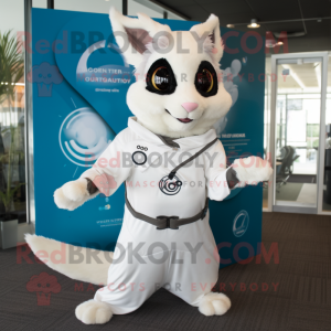 White Flying Squirrel mascot costume character dressed with a Playsuit and Lapel pins