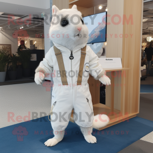 White Flying Squirrel mascot costume character dressed with a Playsuit and Lapel pins