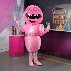 Pink American Football Helmet mascot costume character dressed with a Cocktail Dress and Gloves