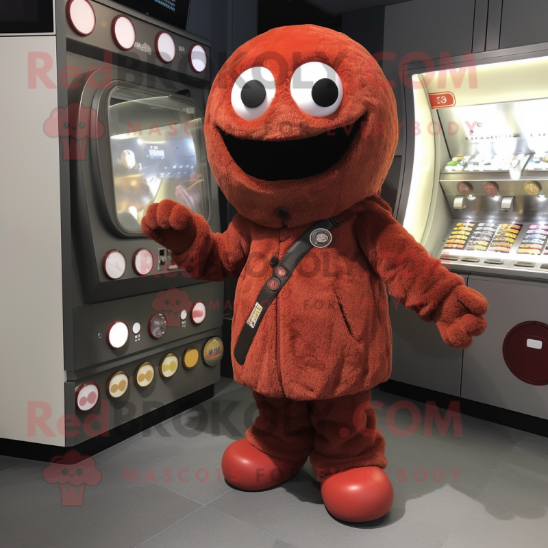 Rust Meatballs mascot costume character dressed with a Cardigan and Keychains Rust Meatballs mascot costume character dressed with a Cardigan and Keychains