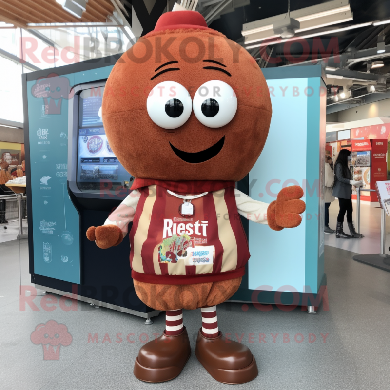Rust Meatballs mascot costume character dressed with a Cardigan and Keychains Rust Meatballs mascot costume character dressed with a Cardigan and Keychains
