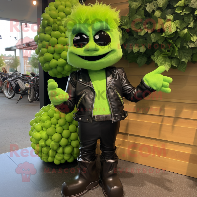 Lime Green Grape mascot costume character dressed with a Leather Jacket and Gloves Lime Green Grape mascot costume character dressed with a Leather Jacket and Gloves