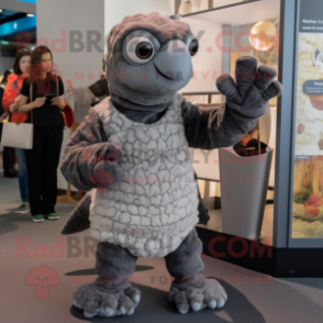 Gray Sea Turtle mascot costume character dressed with a Shift Dress and Mittens