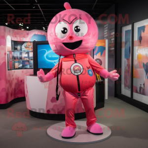 Pink Momentum mascot costume character dressed with a Romper and Brooches