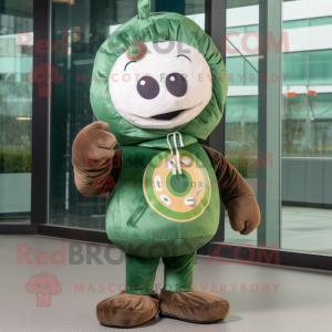 Forest Green Donut mascot costume character dressed with a Parka and Ties