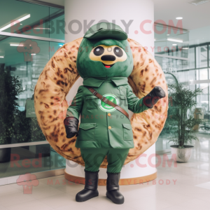 Forest Green Donut mascot costume character dressed with a Parka and Ties