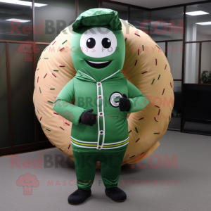 Forest Green Donut mascot costume character dressed with a Parka and Ties