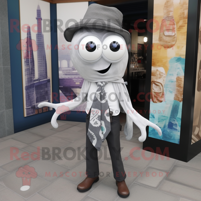 Gray Squid mascot costume character dressed with a Dress Shirt and Scarves Gray Squid mascot costume character dressed with a Dress Shirt and Scarves