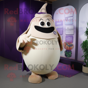 Beige Eggplant mascot costume character dressed with a Cover-up and Foot pads