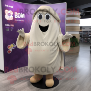 Beige Eggplant mascot costume character dressed with a Cover-up and Foot pads