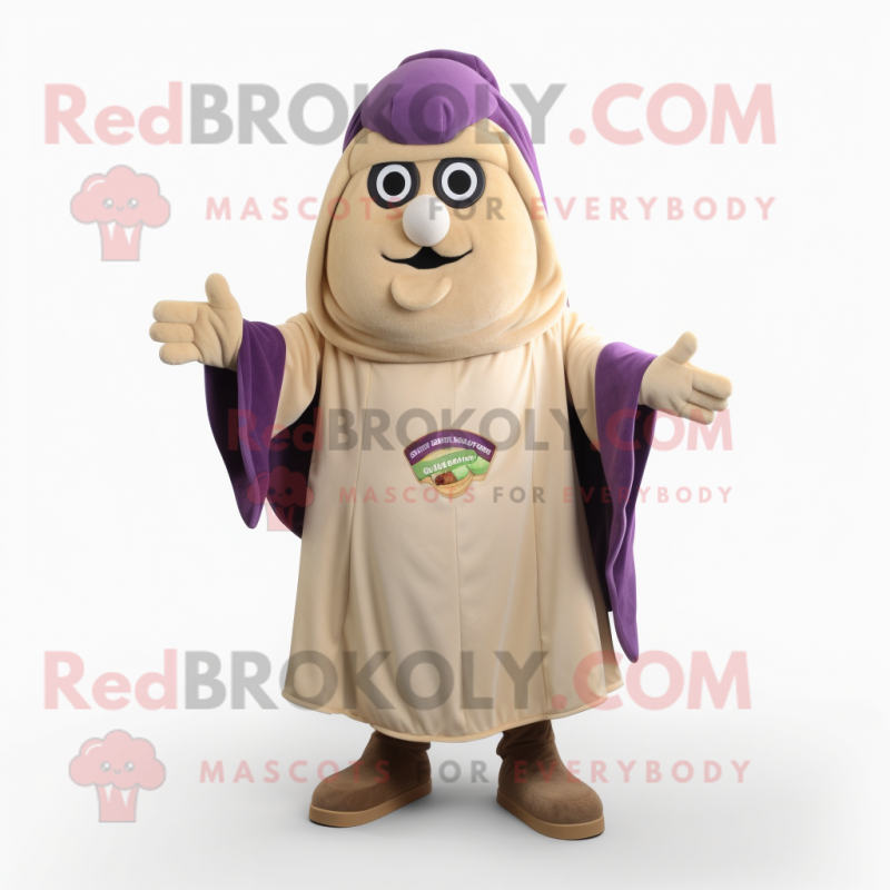 Beige Eggplant mascot costume character dressed with a Cover-up and Foot pads