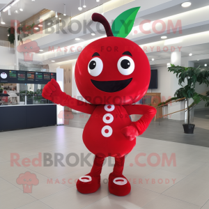 Red Cherry mascot costume character dressed with a Bodysuit and Shoe laces