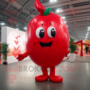 Red Cherry mascot costume character dressed with a Bodysuit and Shoe laces