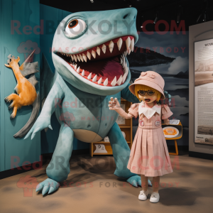 nan Megalodon mascot costume character dressed with a Romper and Hairpins