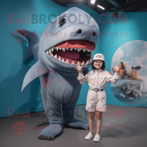 nan Megalodon mascot costume character dressed with a Romper and Hairpins