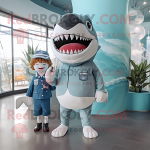 nan Megalodon mascot costume character dressed with a Romper and Hairpins