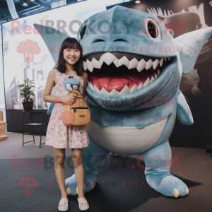 nan Megalodon mascot costume character dressed with a Romper and Hairpins