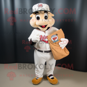 White Pizza mascot costume character dressed with a Baseball Tee and Tote bags