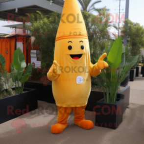 Gold Carrot mascot costume character dressed with a Sheath Dress and Wallets