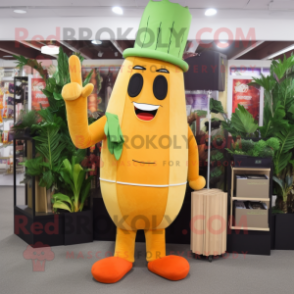 Gold Carrot mascot costume character dressed with a Sheath Dress and Wallets