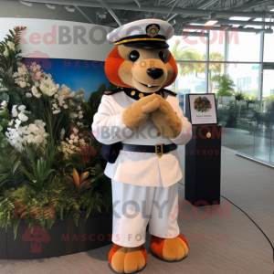 Rust Police Officer mascot costume character dressed with a Wedding Dress and Bracelet watches