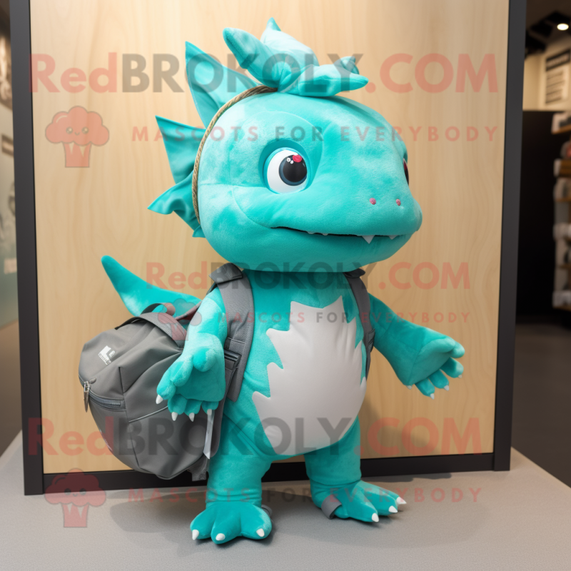 Turquoise Axolotls mascot costume character dressed with a T-Shirt and Wallets