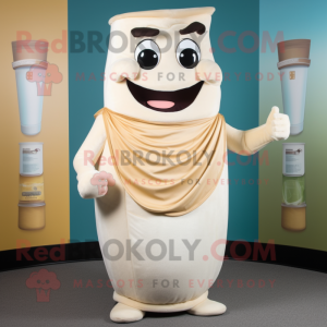 Cream Hourglass mascot costume character dressed with a Tank Top and Headbands