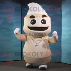 Cream Hourglass mascot costume character dressed with a Tank Top and Headbands