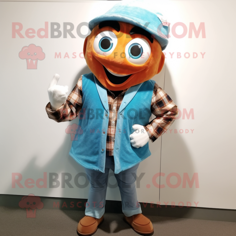 Cyan Tikka Masala mascot costume character dressed with a Flannel Shirt and Wraps Cyan Tikka Masala mascot costume character dressed with a Flannel Shirt and Wraps