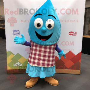 Cyan Tikka Masala mascot costume character dressed with a Flannel Shirt and Wraps