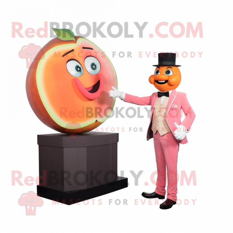 Peach Steak mascot costume character dressed with a Suit and Watches