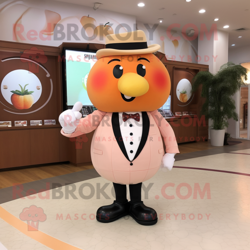 Peach Steak mascot costume character dressed with a Suit and Watches