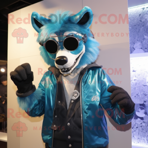 Cyan Wolf mascotte kostuum...