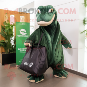 Forest Green Anaconda mascot costume character dressed with a Coat and Tote bags