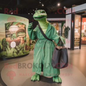 Forest Green Anaconda mascot costume character dressed with a Coat and Tote bags