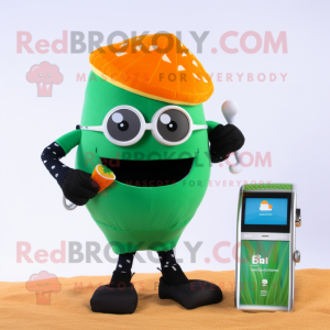 Orange Green Bean mascot costume character dressed with a Swimwear and Smartwatches